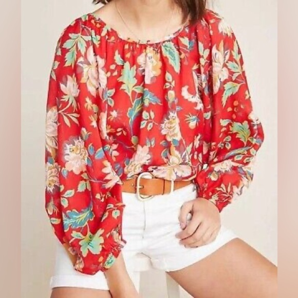 Maeve by Anthropologie Lake House Red Floral Top Size XS - Picture 1 of 10